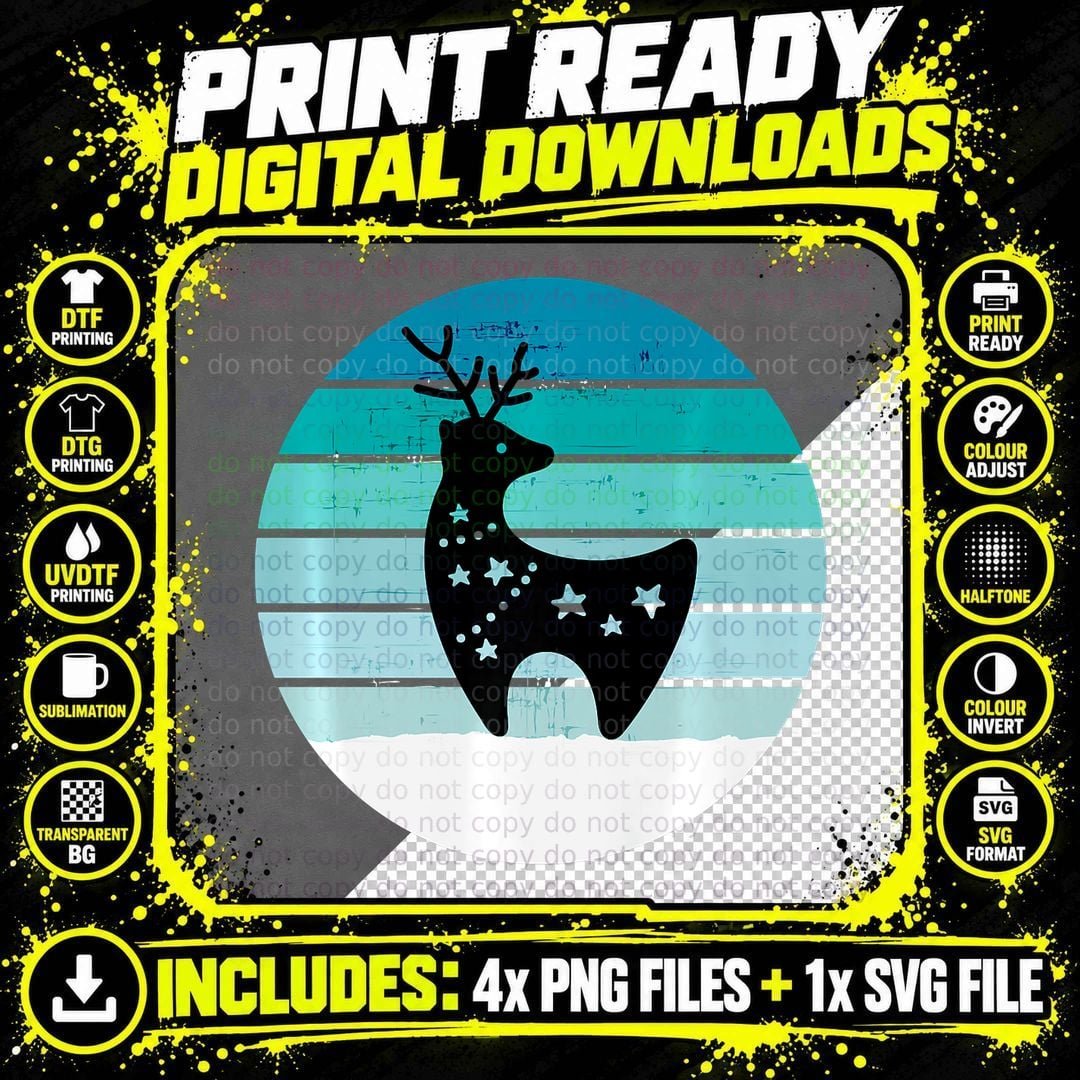 Rendeer Winter Christmas Vintage Retro Xmas Gift Png SVG Digital Bundle