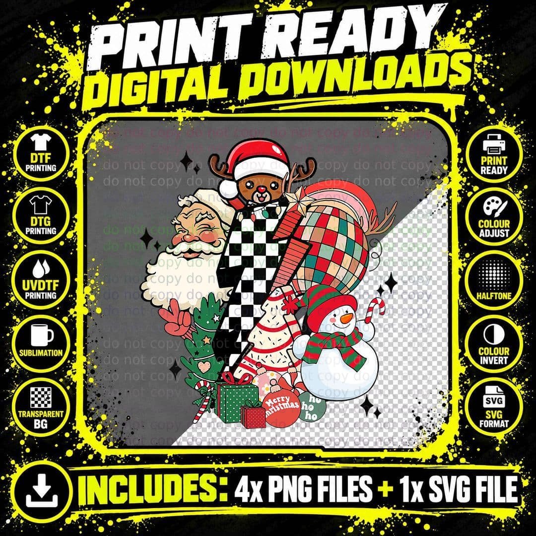 Retro Christmas Vintage 70s 80s Santa Merry Christmas Png SVG Digital Bundle