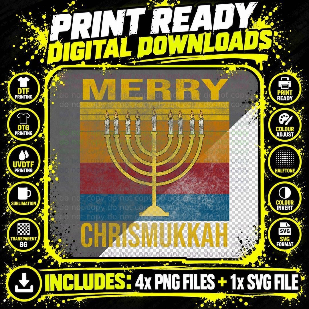 Retro Merry Chrismukkah Happy Hanukkah Christmas Vintage Png SVG Digital Bundle