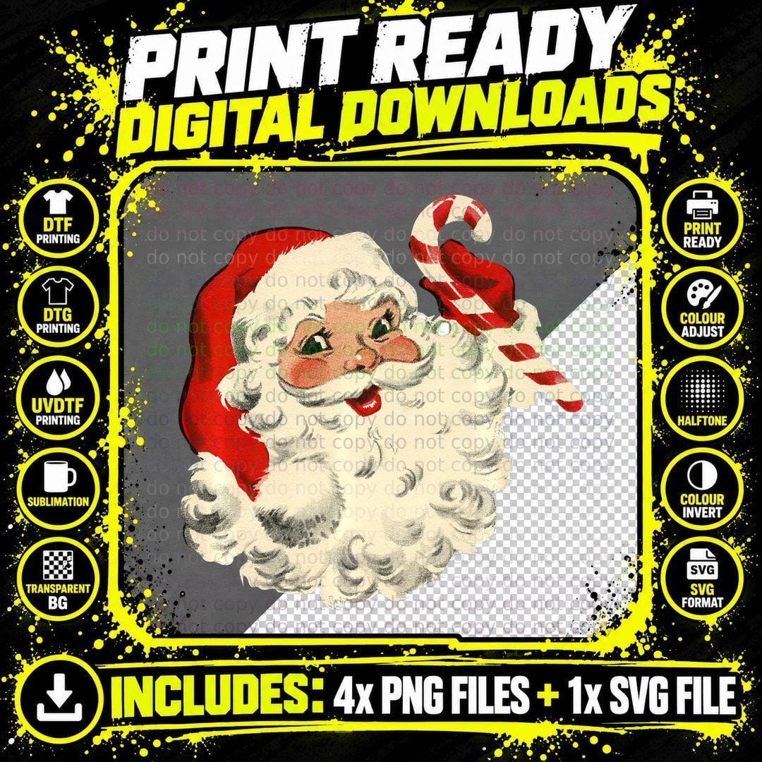Retro Vintage Beard Christmas Santa Christmas in July Png SVG Digital Bundle