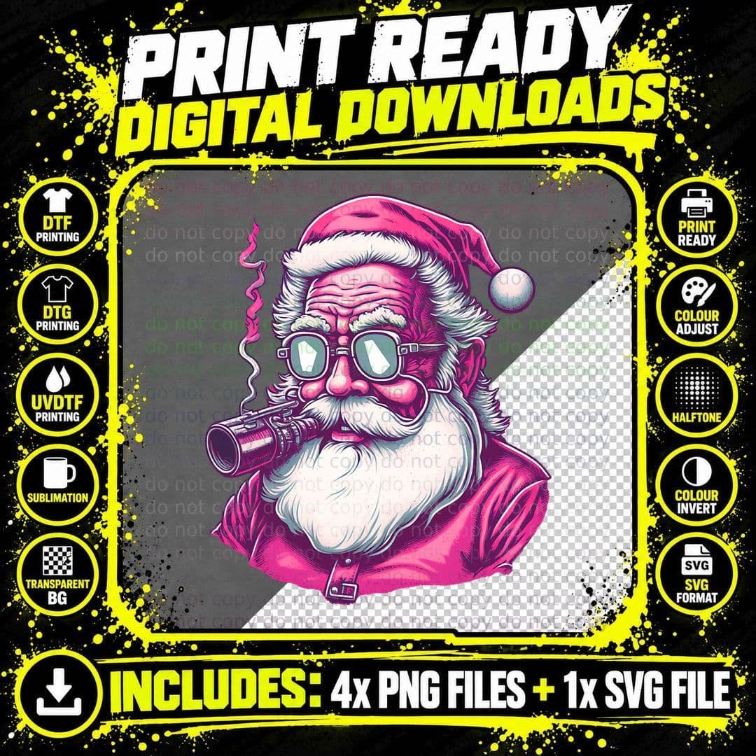 Retro Vintage Pink Santa Claus Christmas Design T-Shirt Png SVG Digital Bundle