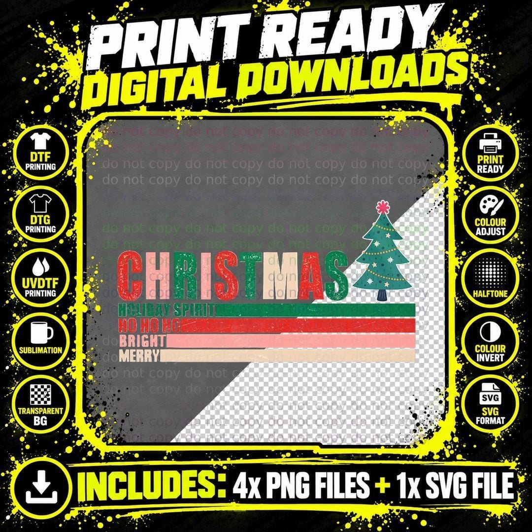 Retro Vintage Xmas Tree Merry Christmas Old Fashioned Png SVG Digital Bundle
