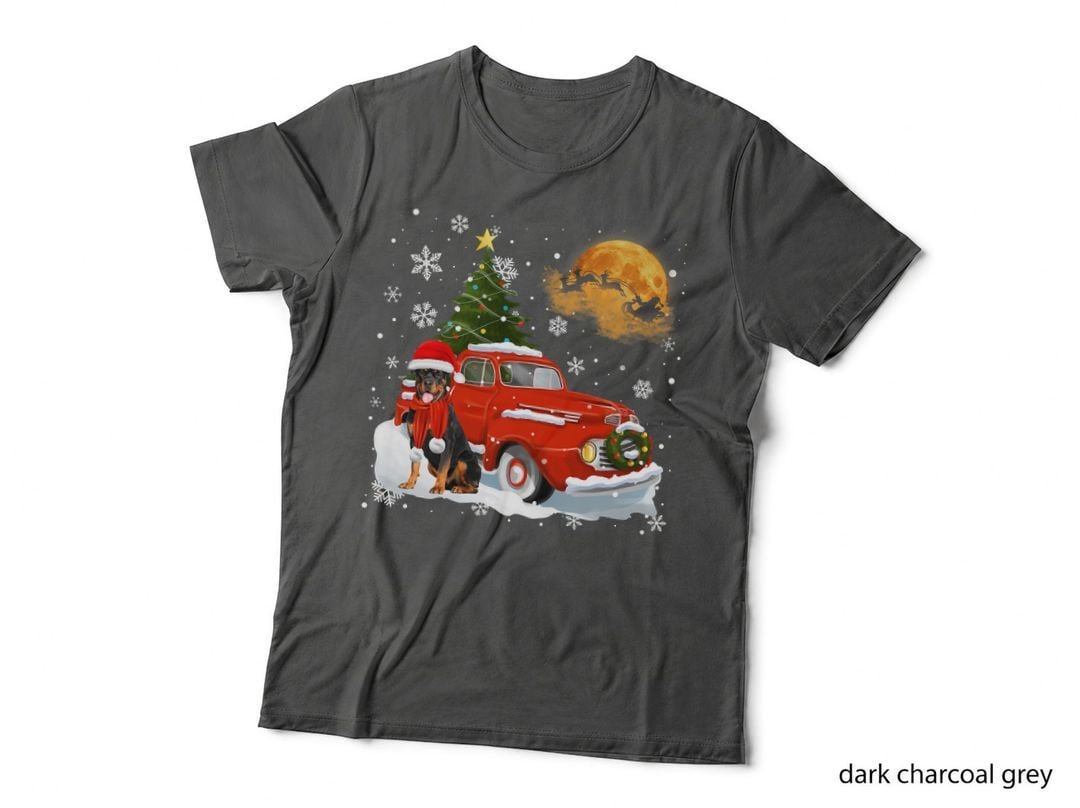Rottweiler Vintage Wagon Red Truck Christmas Tree Pajamas T-Shirt