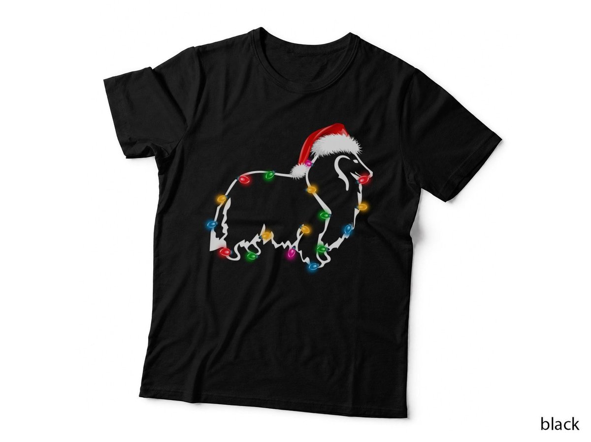 Rough Collie Christmas Lights T-Shirt, Festive Holiday Print