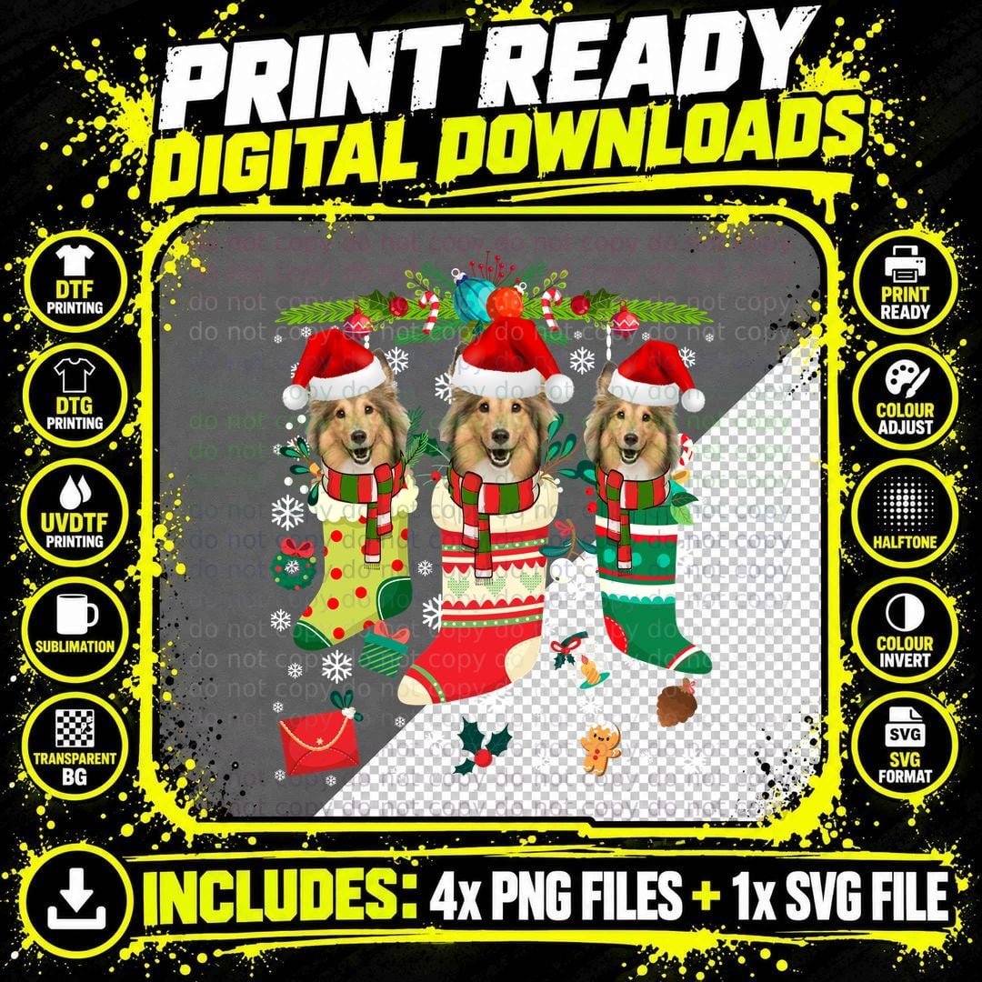Rough Collie Christmas Stocking T-Shirt Png SVG Digital Bundle