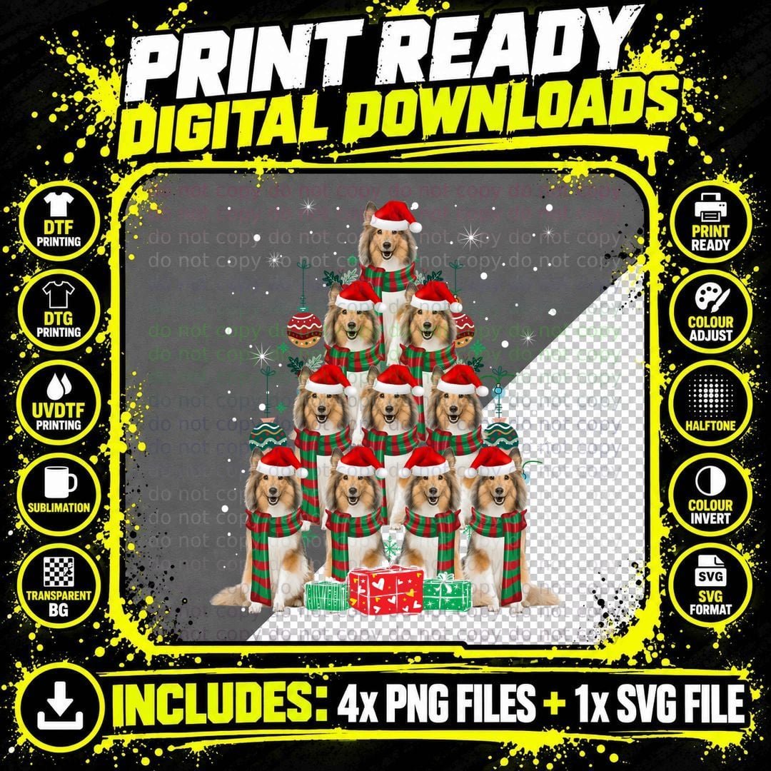 Rough Collie Christmas Tree T-Shirt Png SVG Digital Bundle