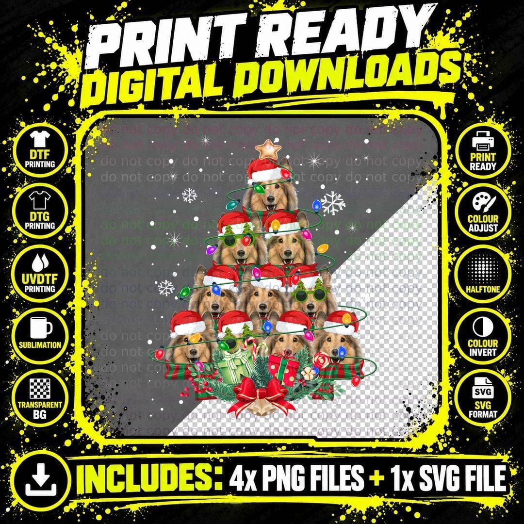 Rough Collie Christmas Tree T-Shirt Png SVG Digital Bundle