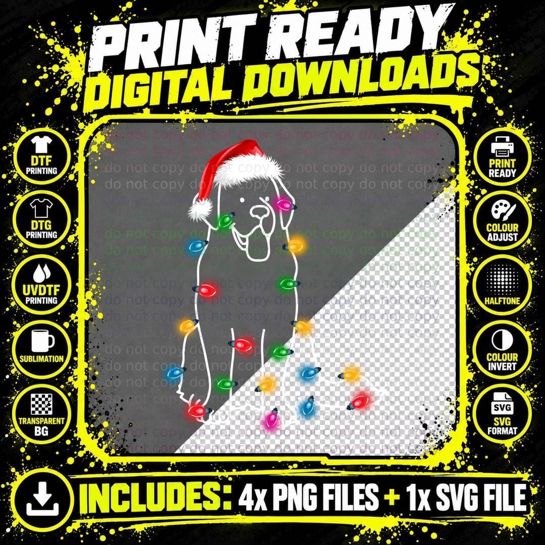 Saint Bernard Christmas Lights T-Shirt Png SVG Digital Bundle