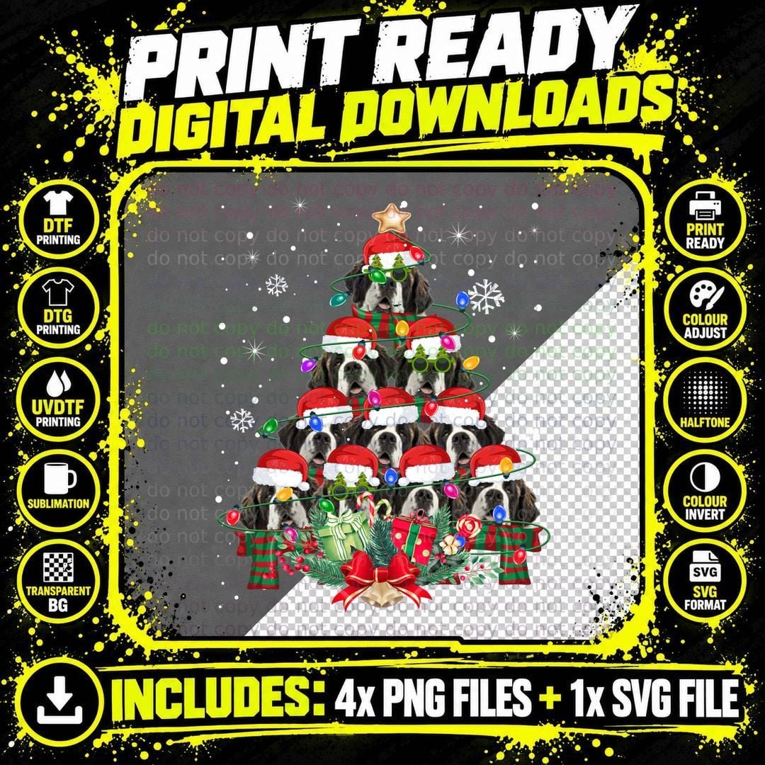 Saint Bernard Christmas Tree T-Shirt Png SVG Digital Bundle