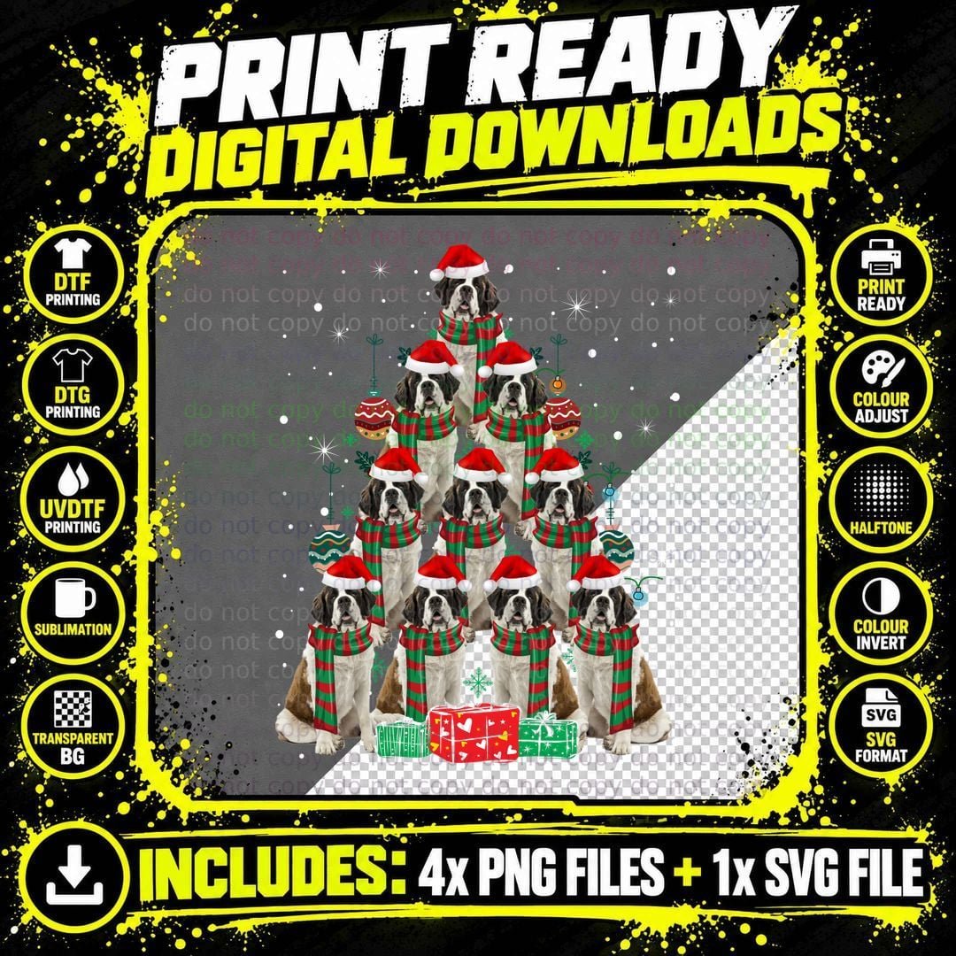 Saint Bernard Christmas Tree T-Shirt Png SVG Digital Bundle