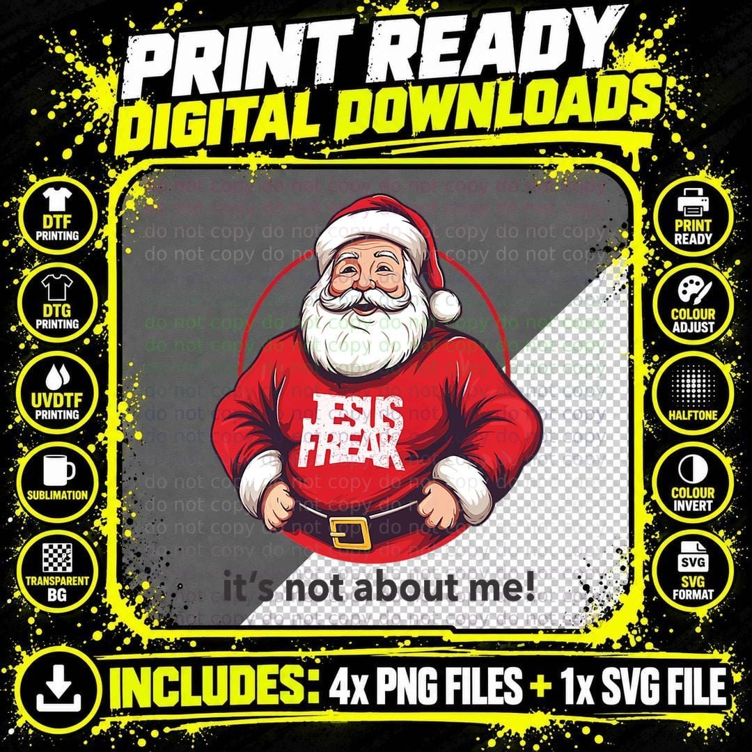Santa Claus Is a Jesus Freak Festive Christmas Vintage Png SVG Digital Bundle