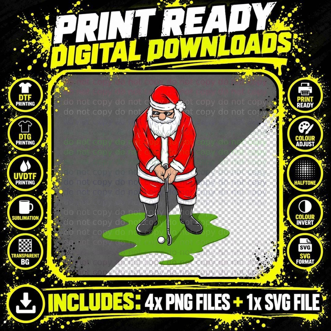 Santa Claus Playing Golf - Golf Lover Golfer Golfing Png SVG Digital Bundle