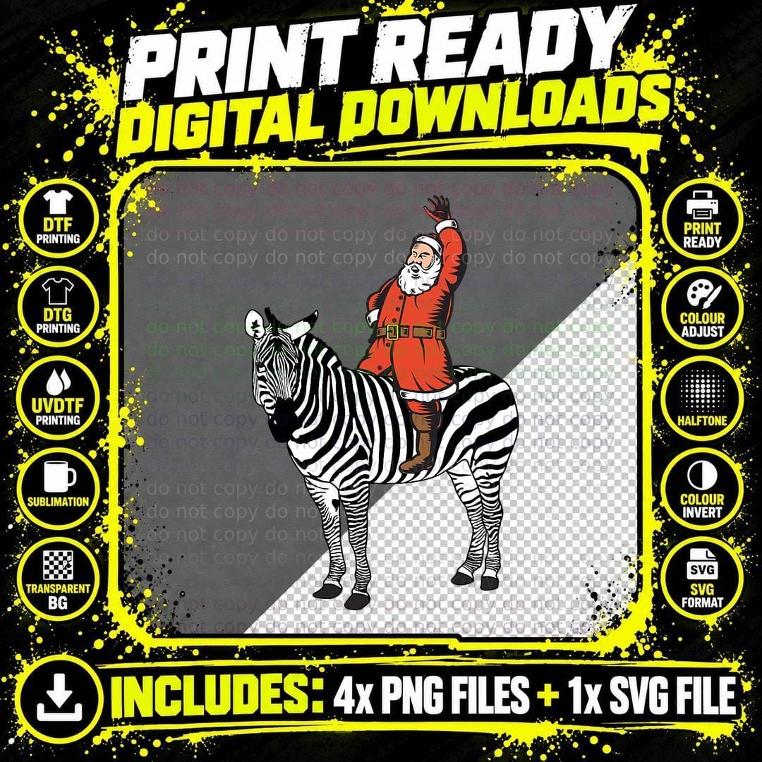 Santa Clause on a Zebra Ugly Christmas Sweater T-Shirt Png SVG Digital Bundle