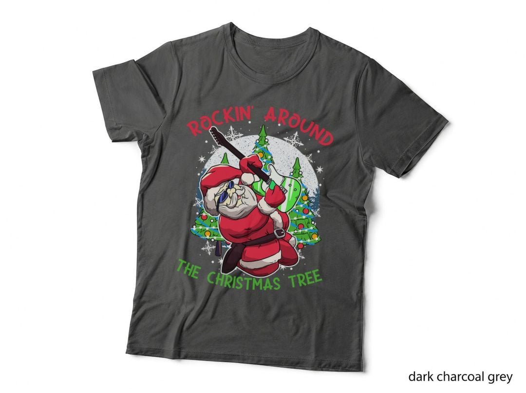 Santa Funny Holiday Rockin Music Vintage Guitar Christmas T-Shirt