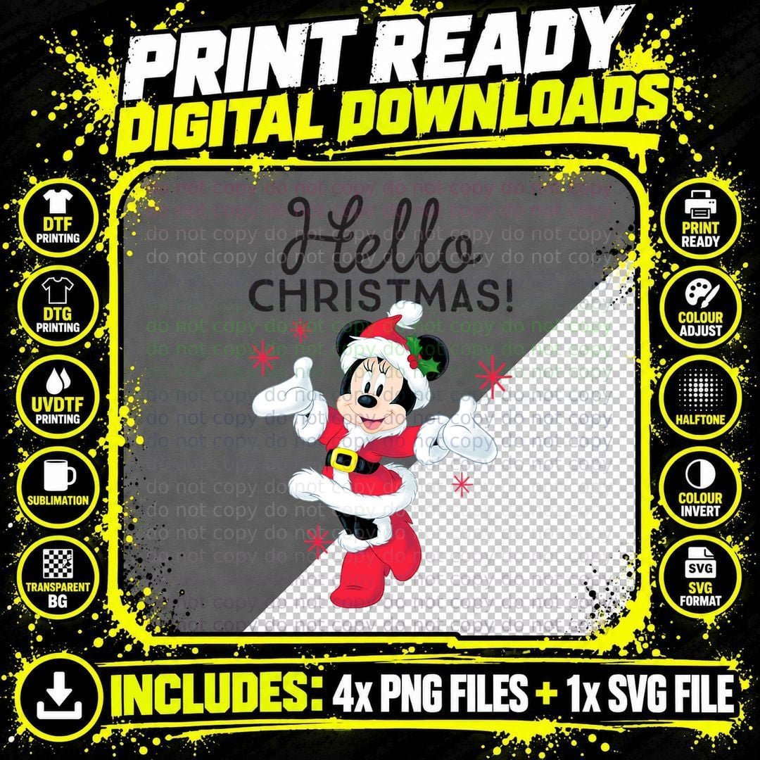 Santa Minnie Mouse Hello Christmas Holiday T-Shirt Png SVG Digital Bundle
