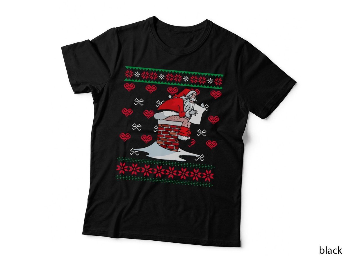 Santa Pooping Down Chimney Ugly Xmas Sweater Christmas T-Shirt