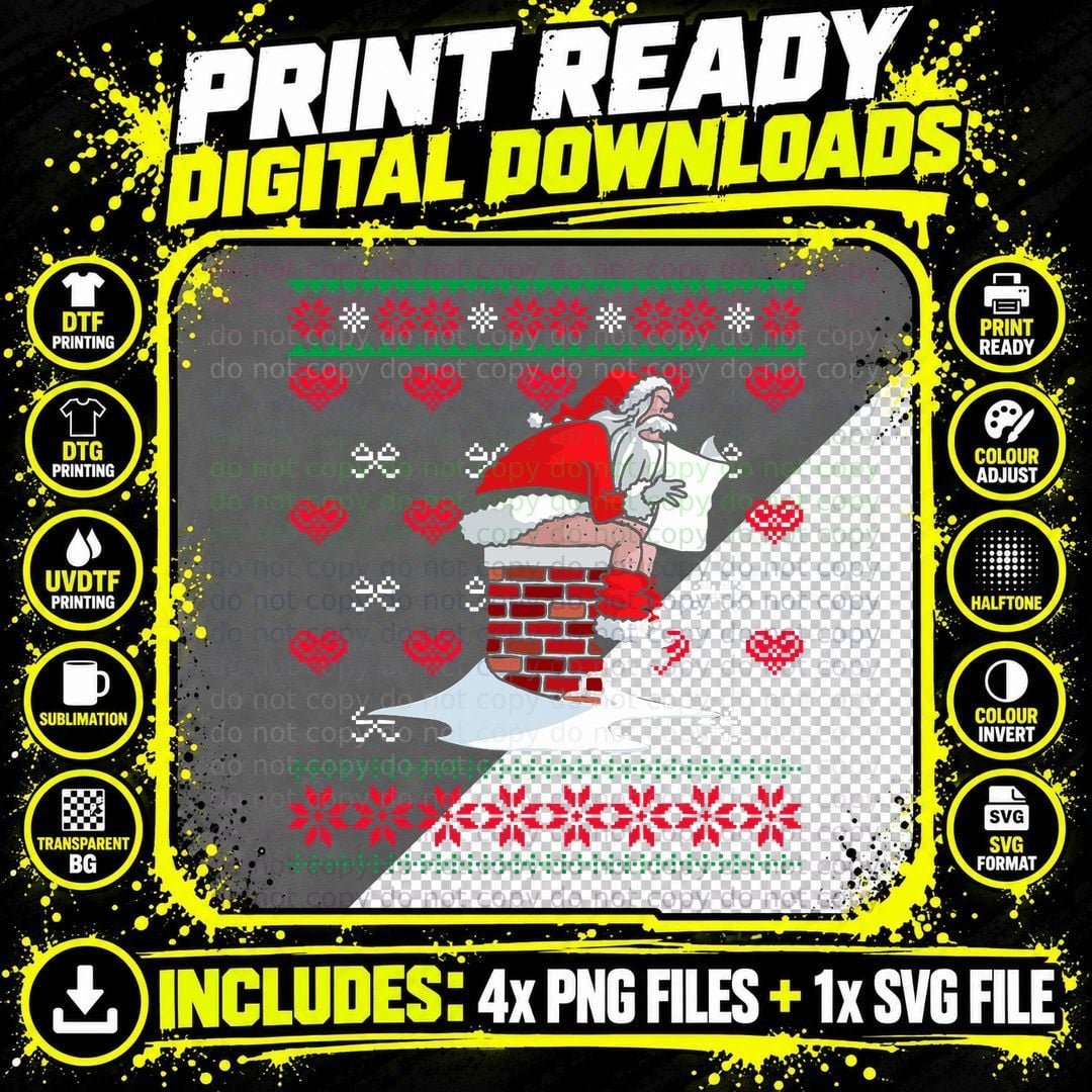 Santa Pooping Down Chimney Ugly Xmas Sweater Christmas Png SVG Digital Bundle