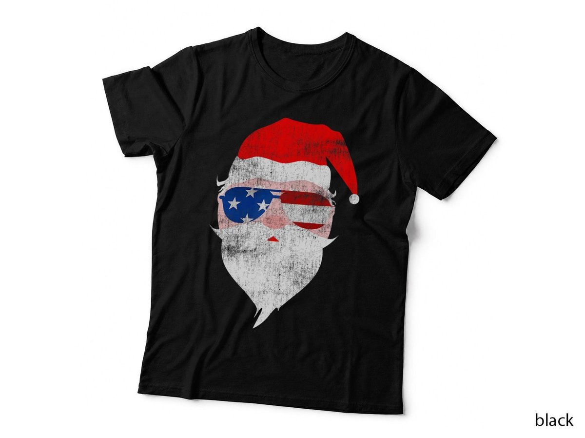 Santa Wearing US Flag Sunglasses - Vintage Christmas Art, Holiday Gift T-Shirt