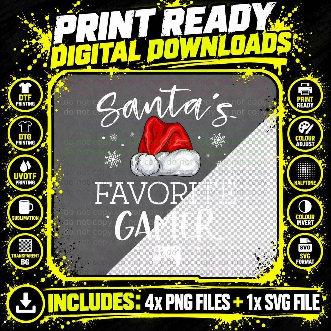 Santa's Favorite Gamer Xmas Pajama Gaming Christmas Gift Png SVG Digital Bundle