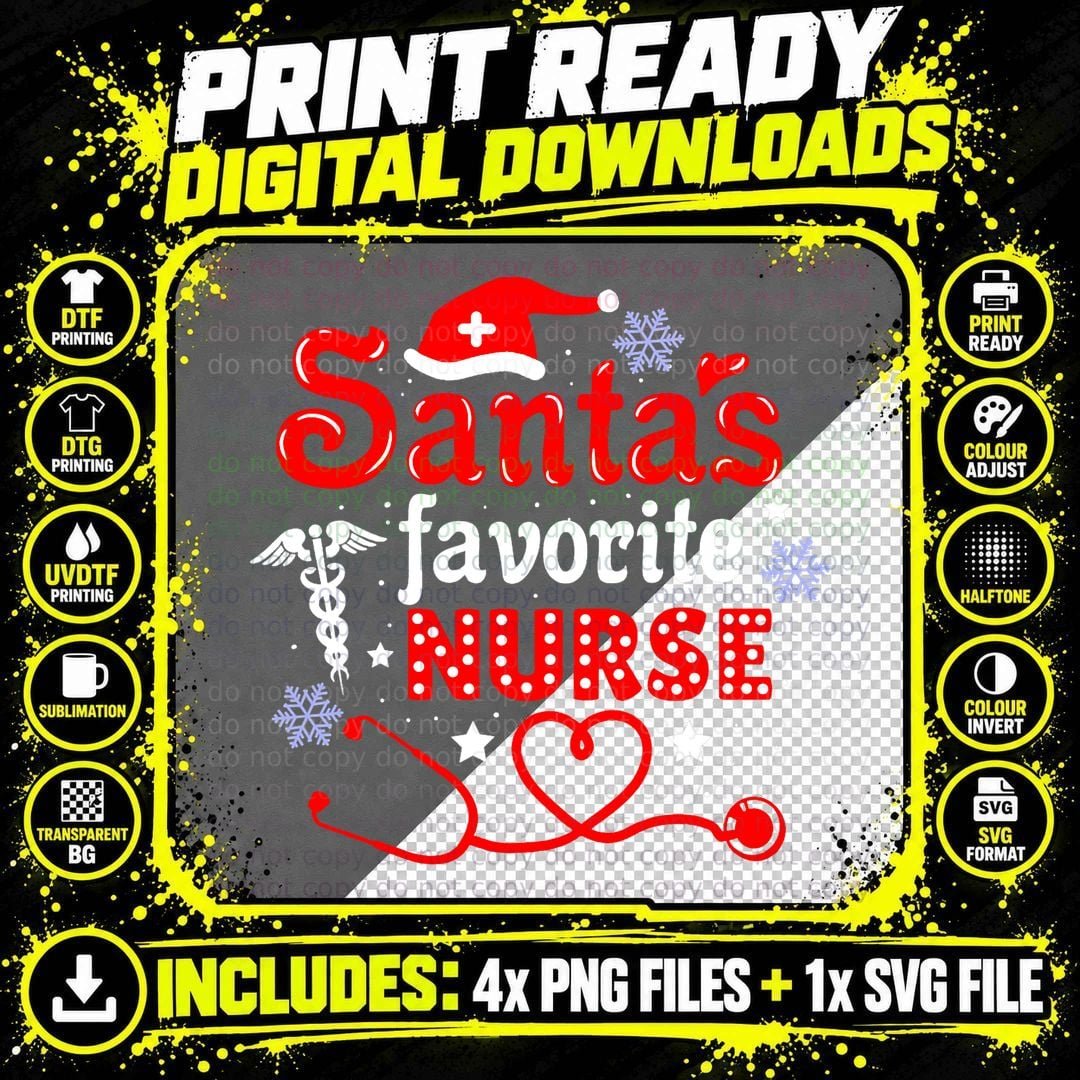 Santa's Favorite Nurse Christmas T-Shirt Png SVG Digital Bundle
