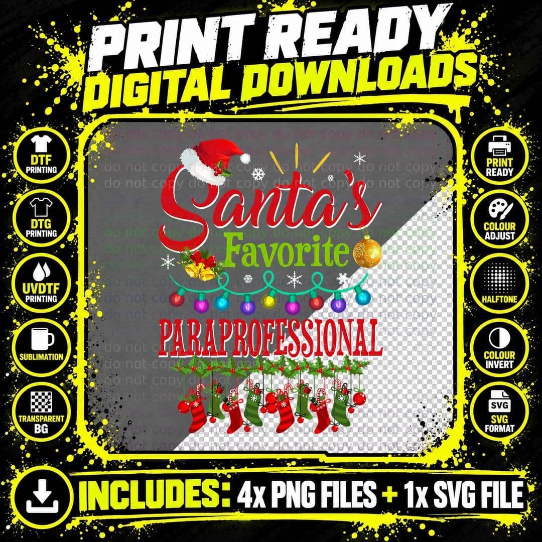 Santa's Favorite Paraprofessional Christmas Santa Hat Png SVG Digital Bundle