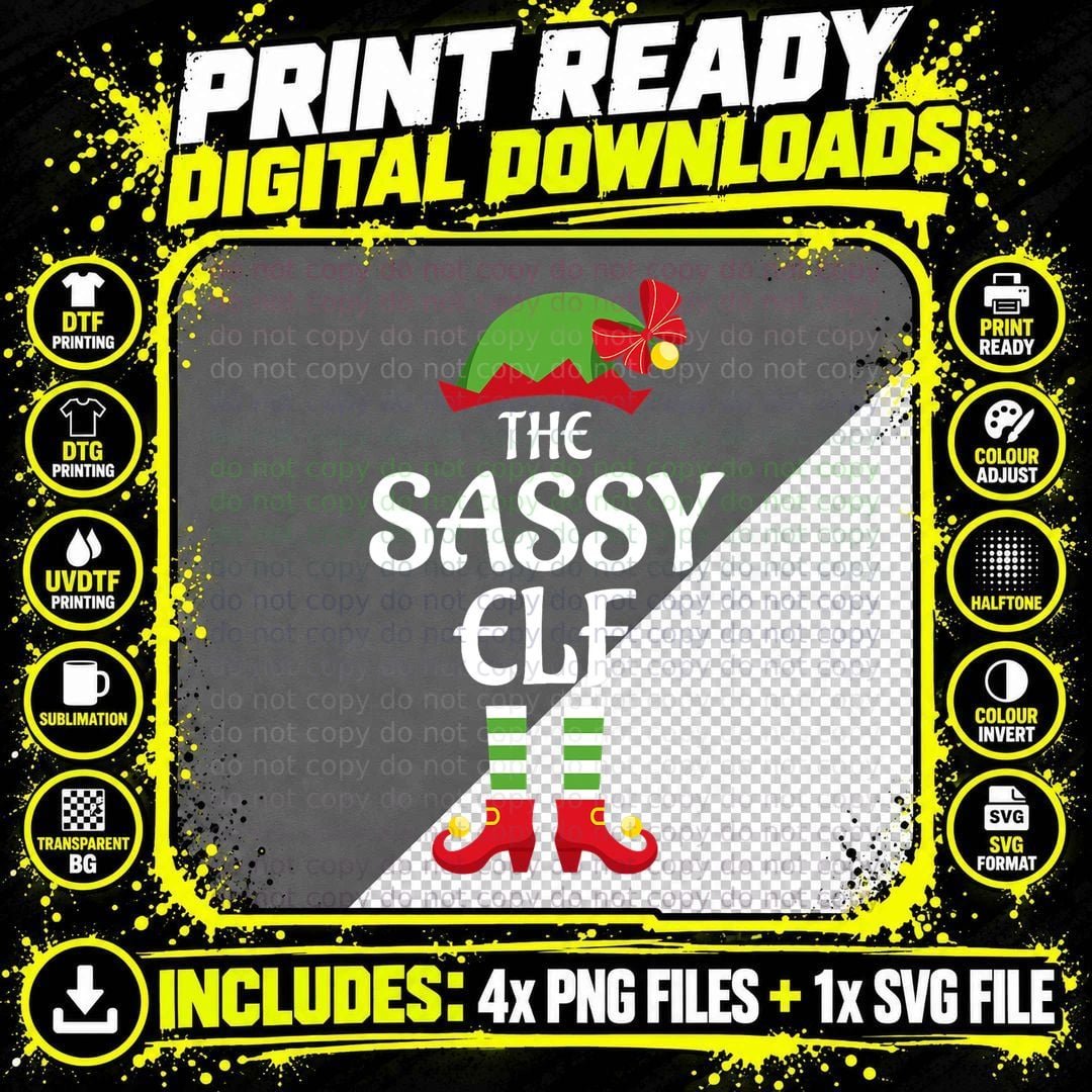Sassy Elf Family Matching Group Christmas T-Shirt Png SVG Digital Bundle