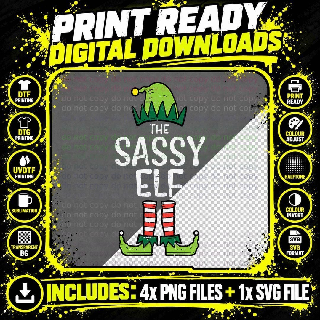 Sassy Elf Xmas Matching Christmas for Family Men Women Png SVG Digital Bundle