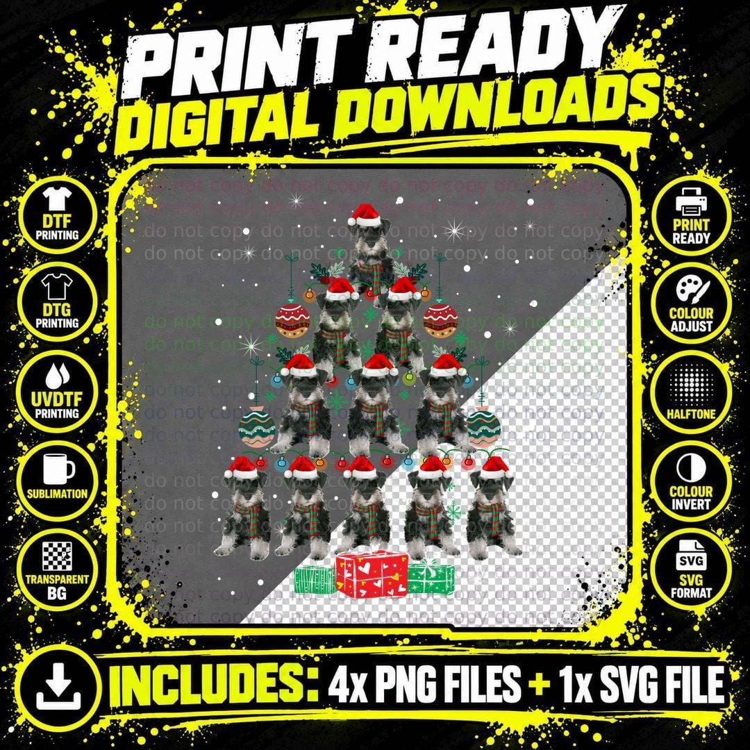 Schnauzer Christmas Tree T-Shirt, Festive Pet Lover Png SVG Digital Bundle