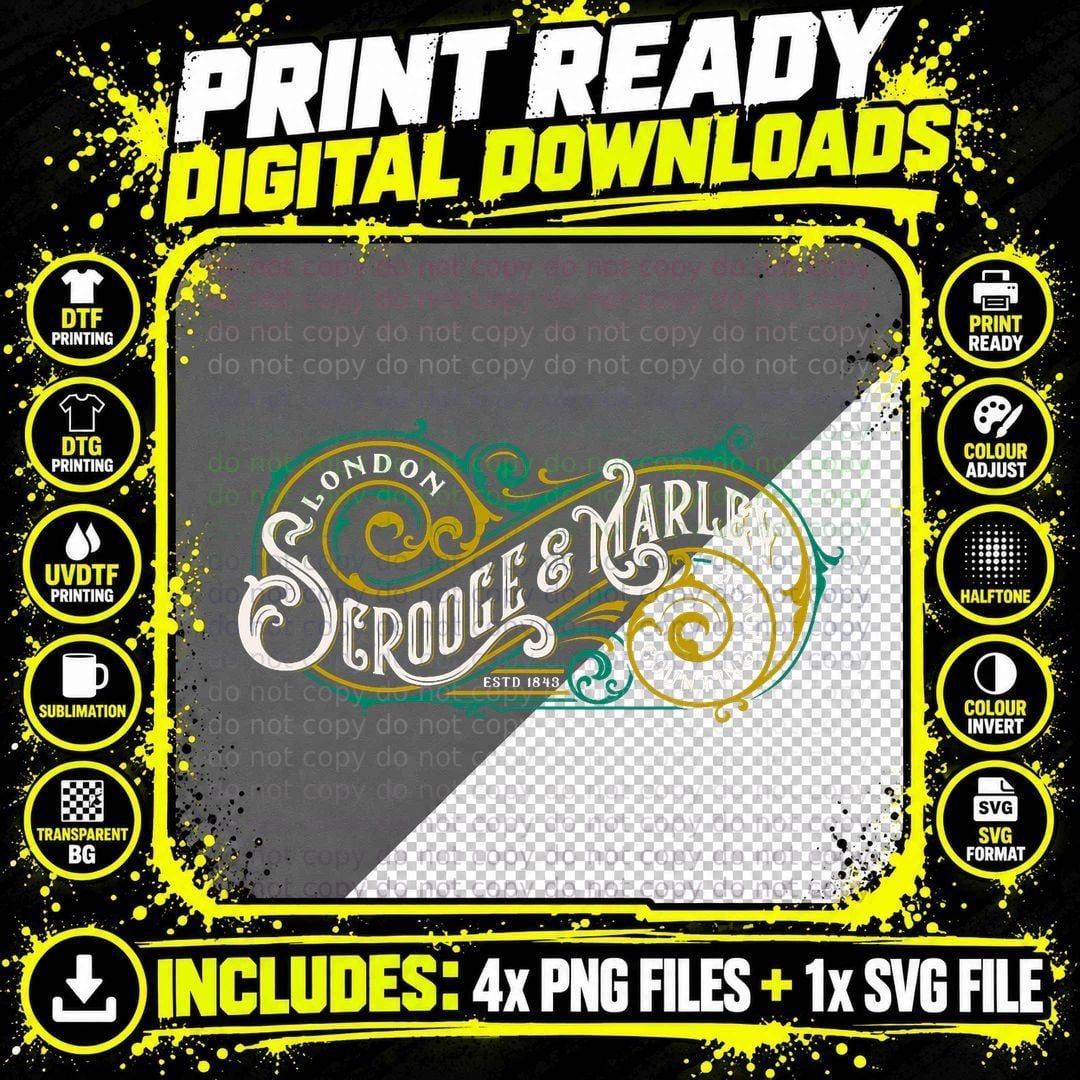 Scrooge and Marley Counting House Christmas Carol Png SVG Digital Bundle