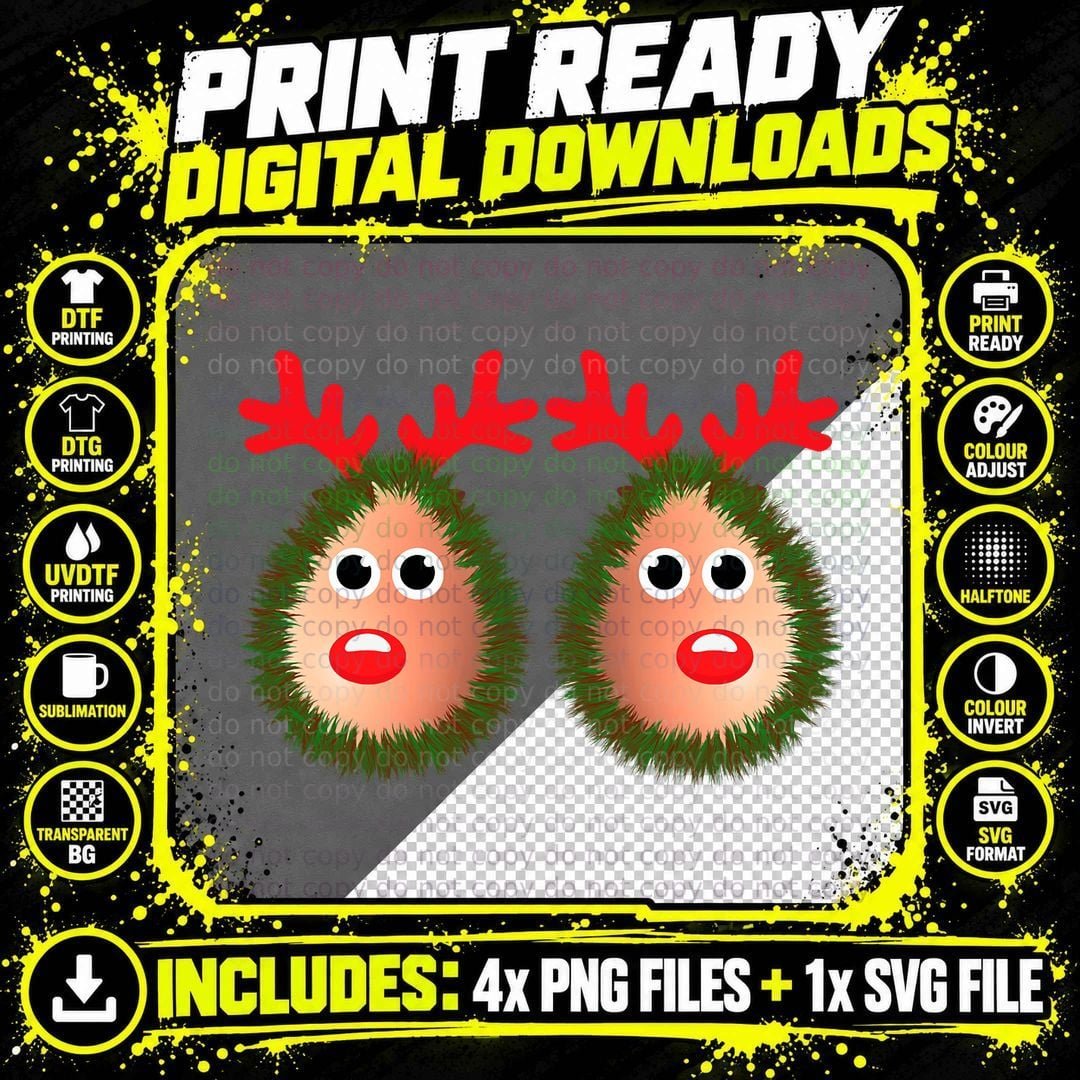 Sexy Reindeer Boobs Ugly Christmas Sweater Tinsel Deer Png SVG Digital Bundle