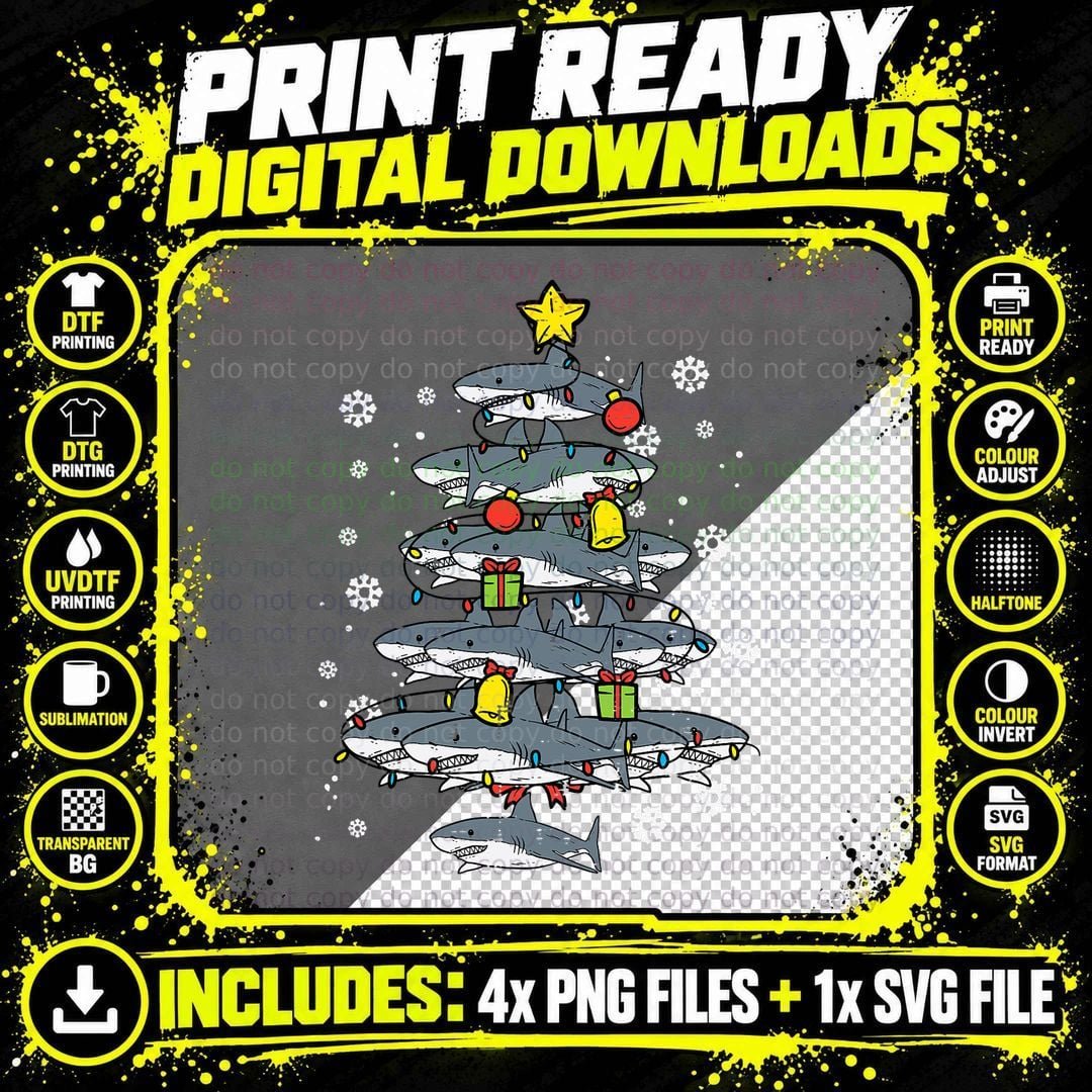 Sharks Christmas Tree Xmas Boys Toddler Kids Men Women Png SVG Digital Bundle