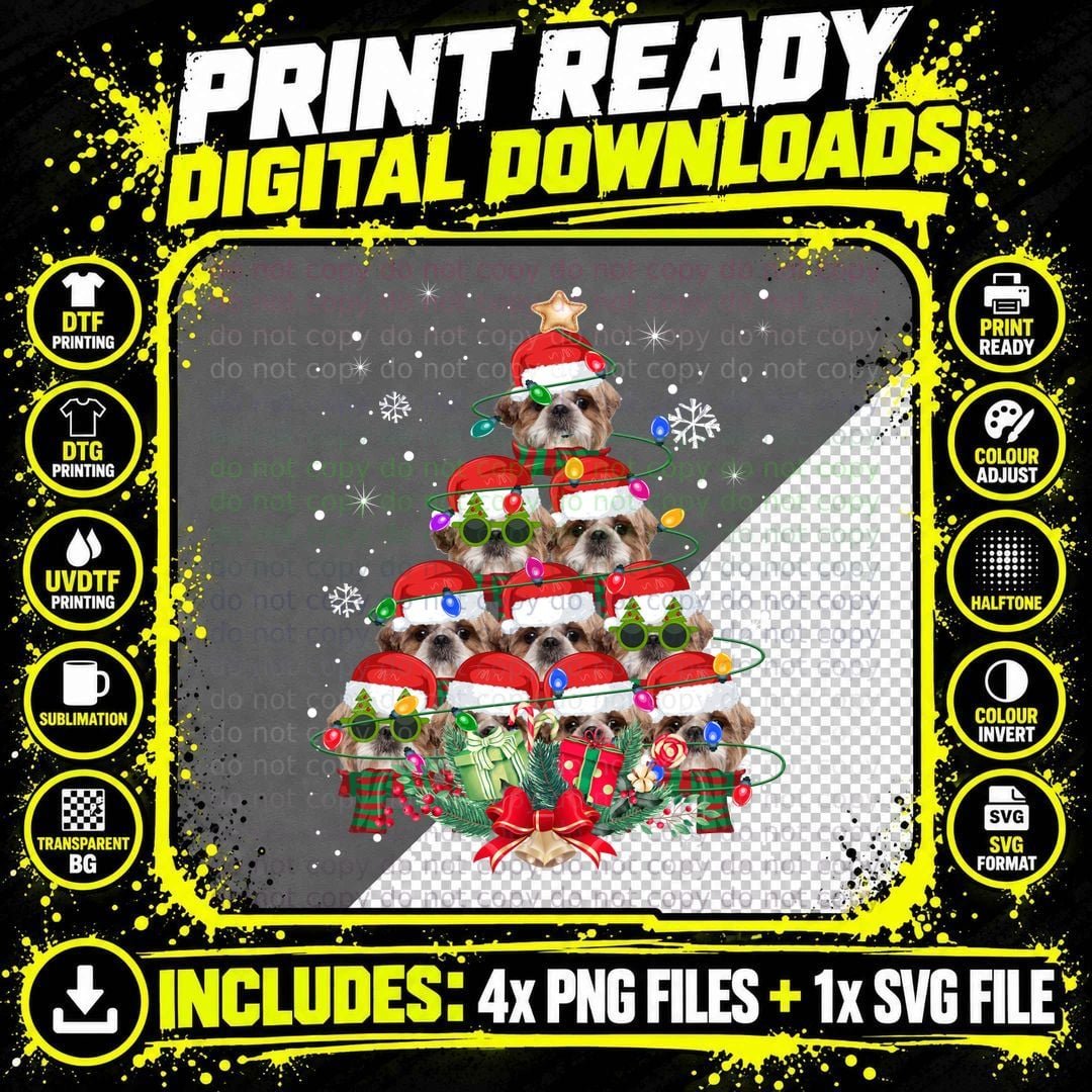 Shih Tzu Christmas Tree T-Shirt, Festive Holiday Design Png SVG Digital Bundle