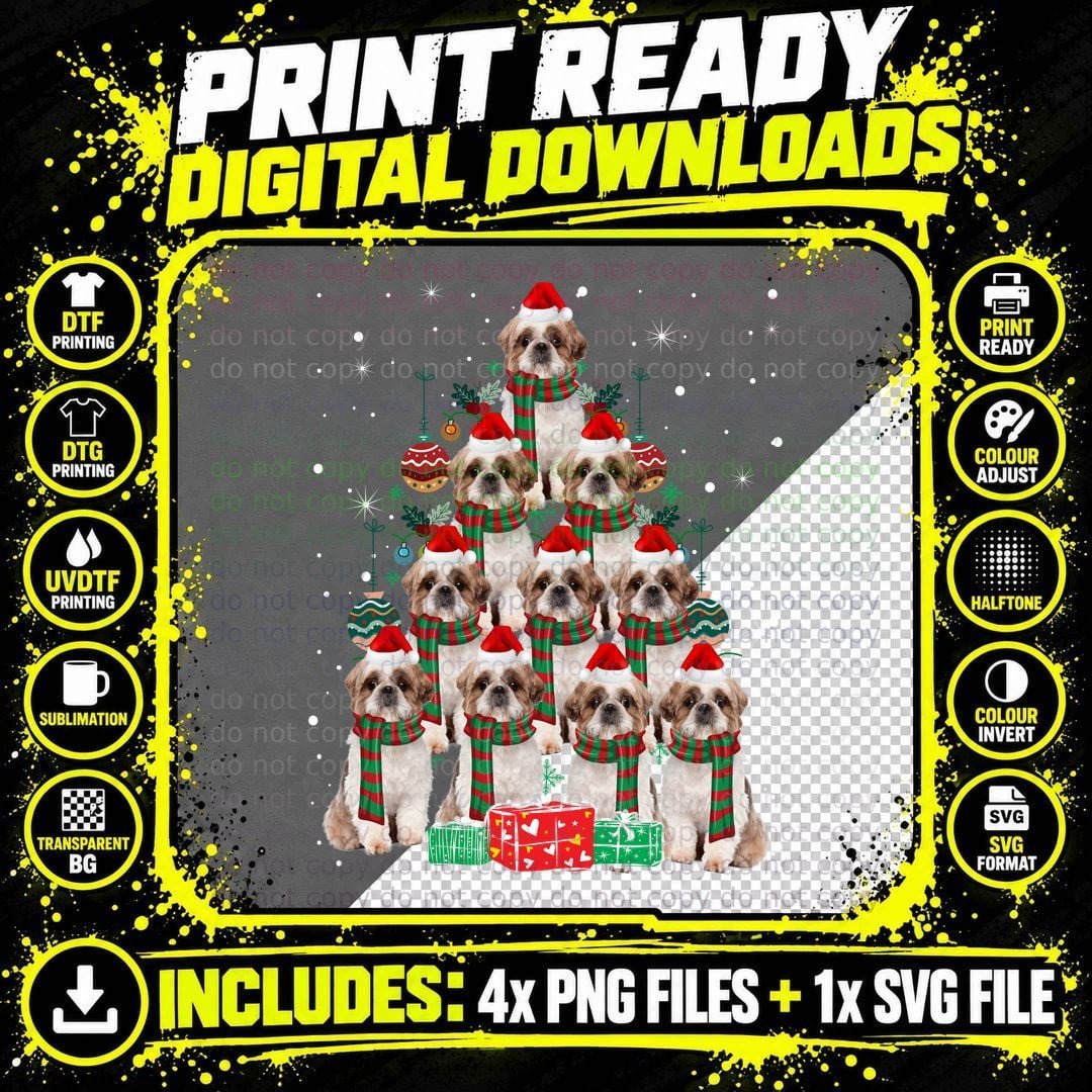 Shih Tzu Christmas Tree T-Shirt, Festive Holiday Style Png SVG Digital Bundle