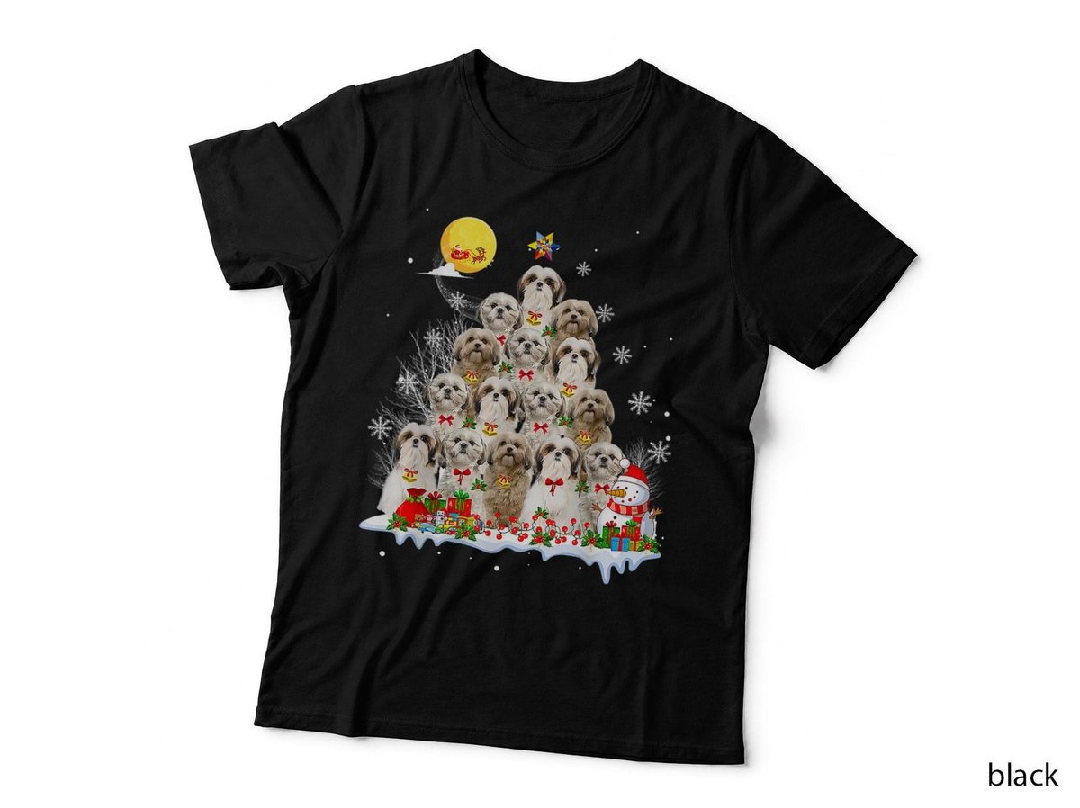 Shih Tzu Dog Lover Matching Santa Christmas Tree T-Shirt