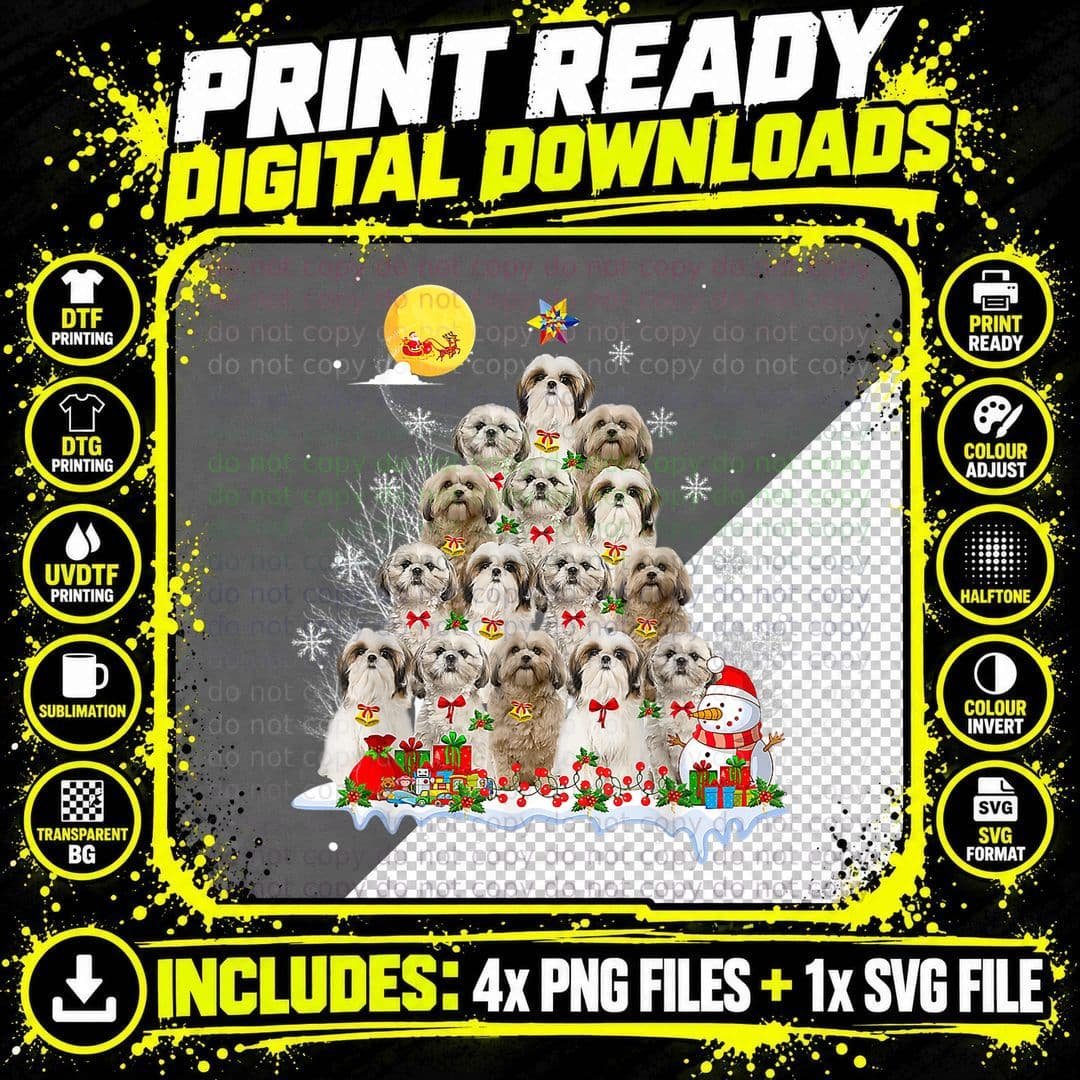 Shih Tzu Dog Lover Matching Santa Christmas Tree T-Shirt Png SVG Digital Bundle