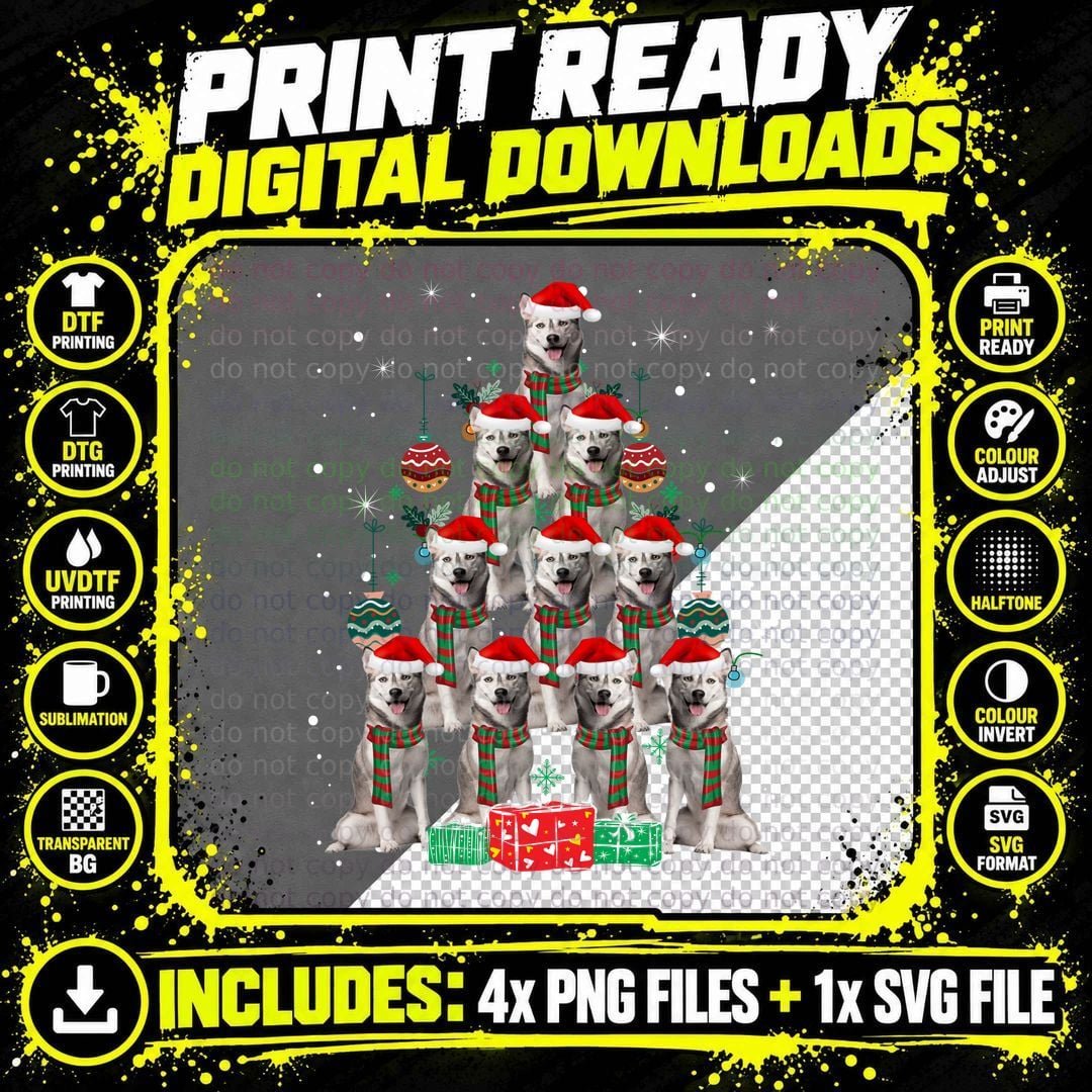 Siberian Husky Christmas Tree T-Shirt Png SVG Digital Bundle