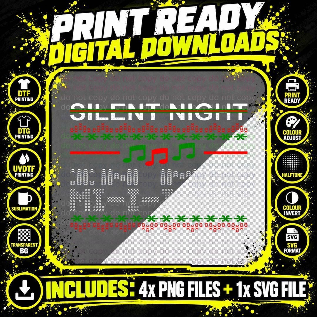 Silent Night in My Mind Music Ugly Christmas Sweater Png SVG Digital Bundle