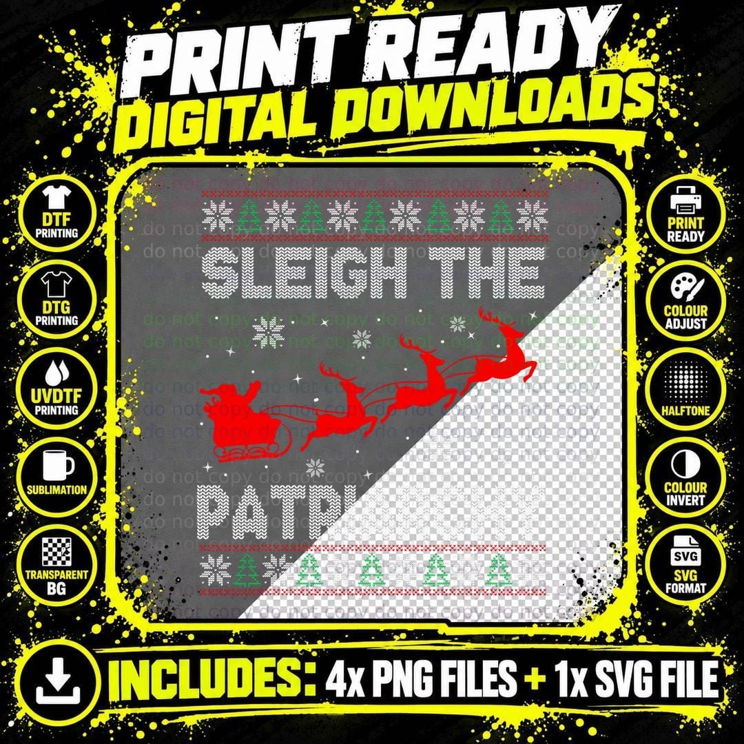 Sleigh the Patriarchy Ugly Feminist Christmas Holiday Png SVG Digital Bundle