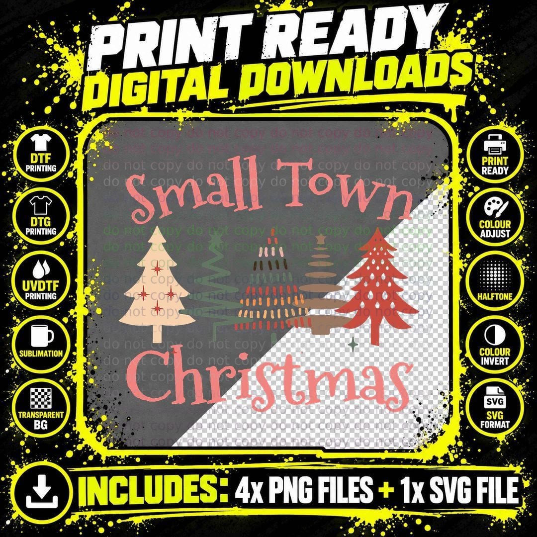 Small Town Christmas Hometown Vintage Christmas Tree Png SVG Digital Bundle