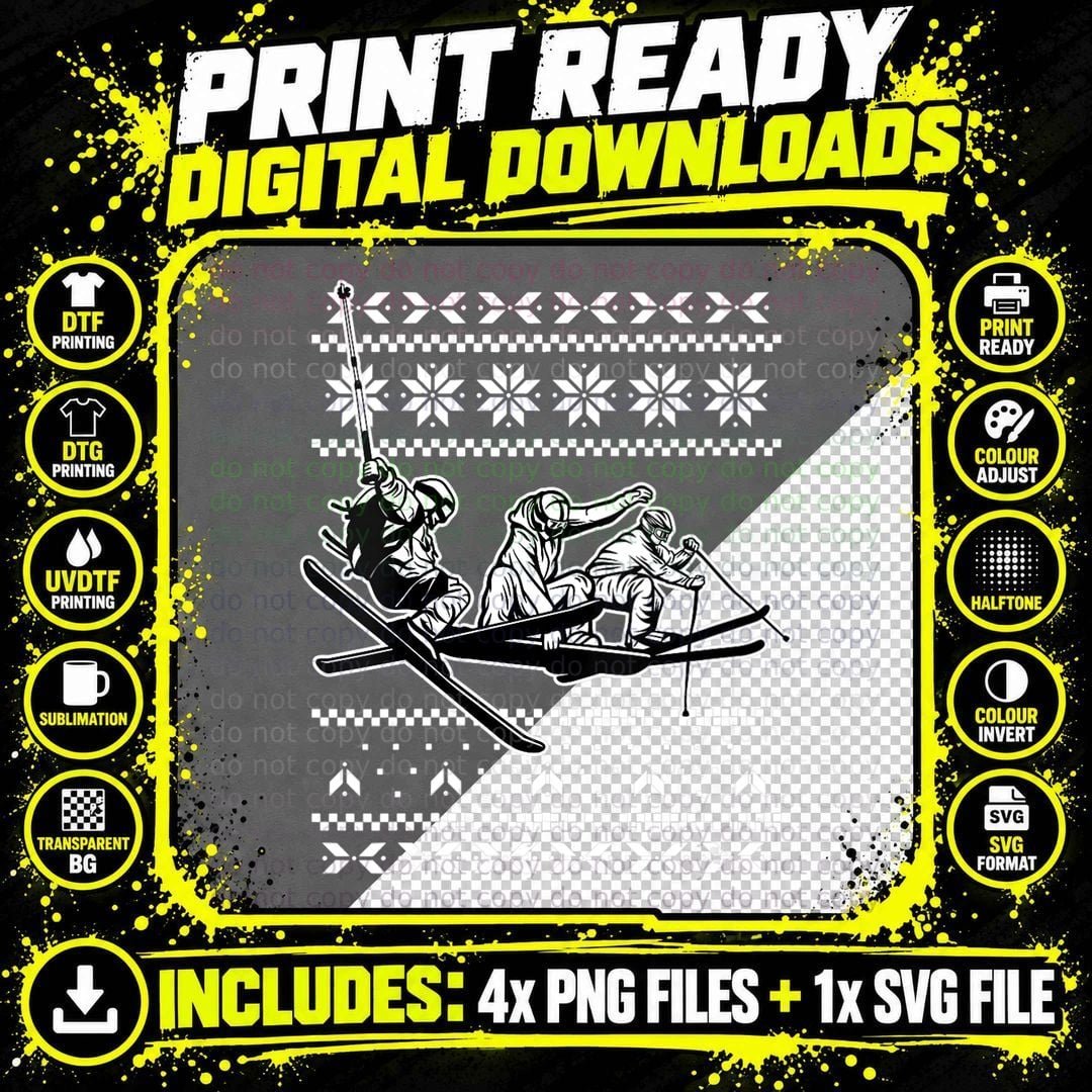 Snowboarding Ugly Christmas Pajama Cool Snowboard Sport Png SVG Digital Bundle