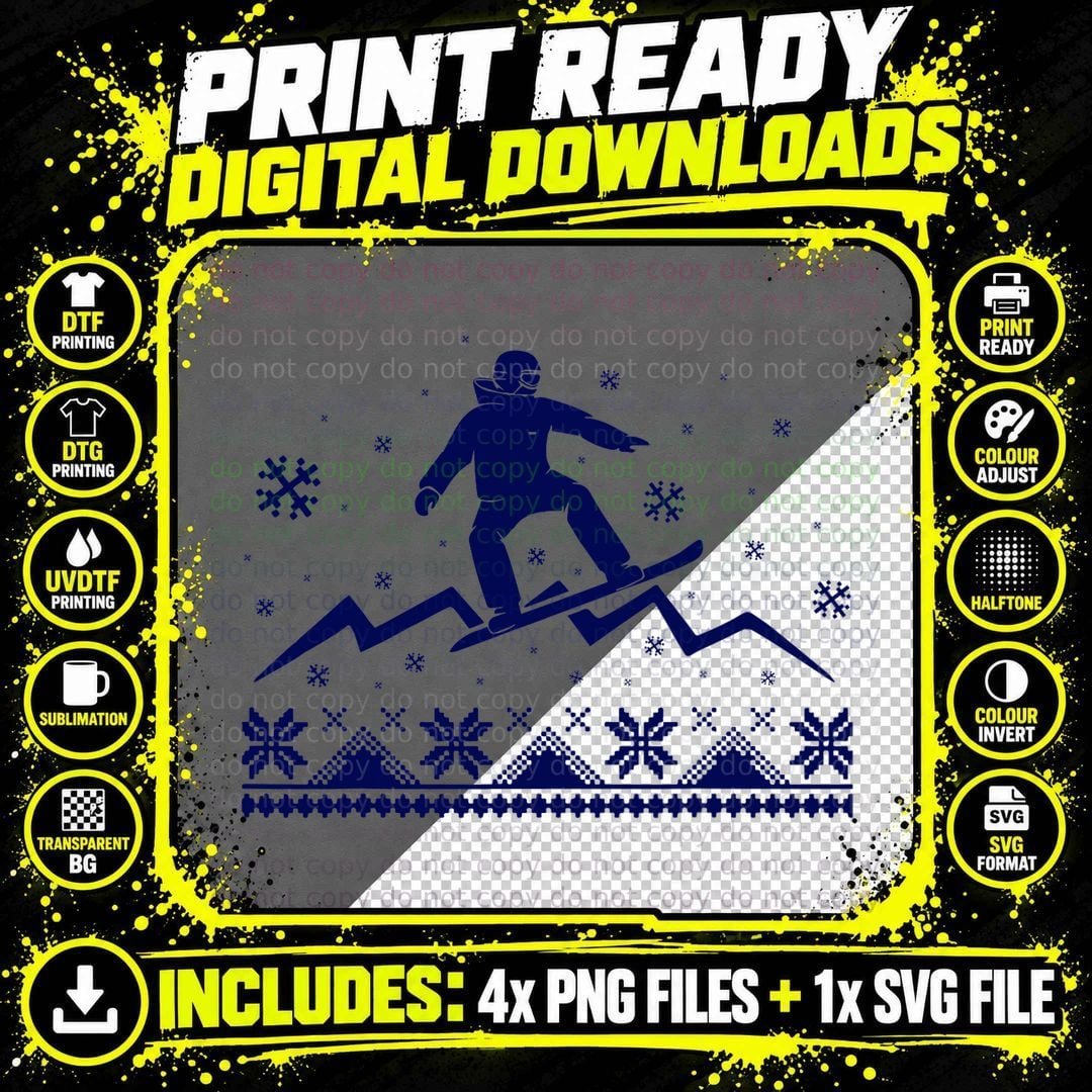 Snowboarding Ugly Christmas Sweaters T-Shirt Png SVG Digital Bundle