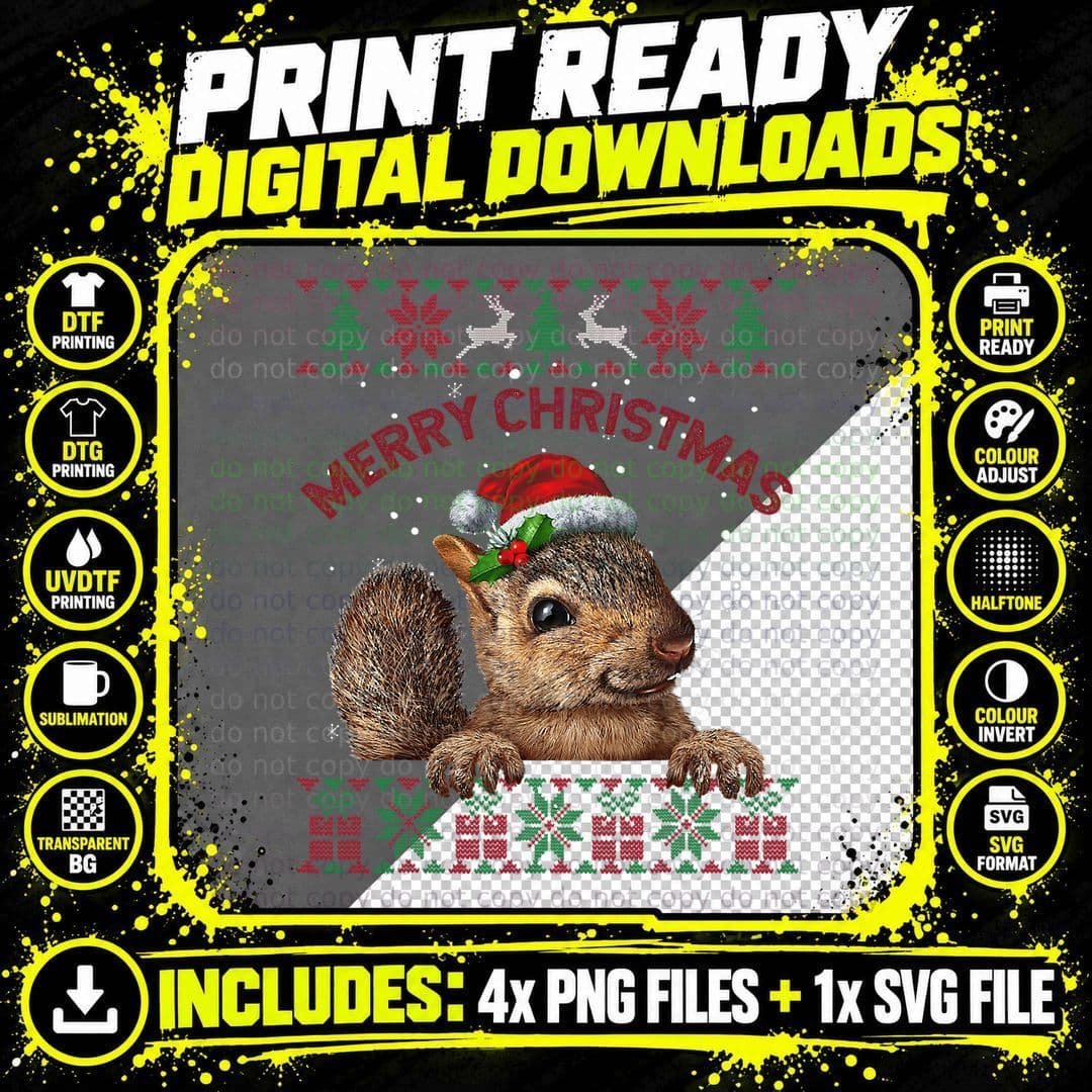 Squirrel Ugly Sweater Merry Christmas Squirrel T-Shirt Png SVG Digital Bundle