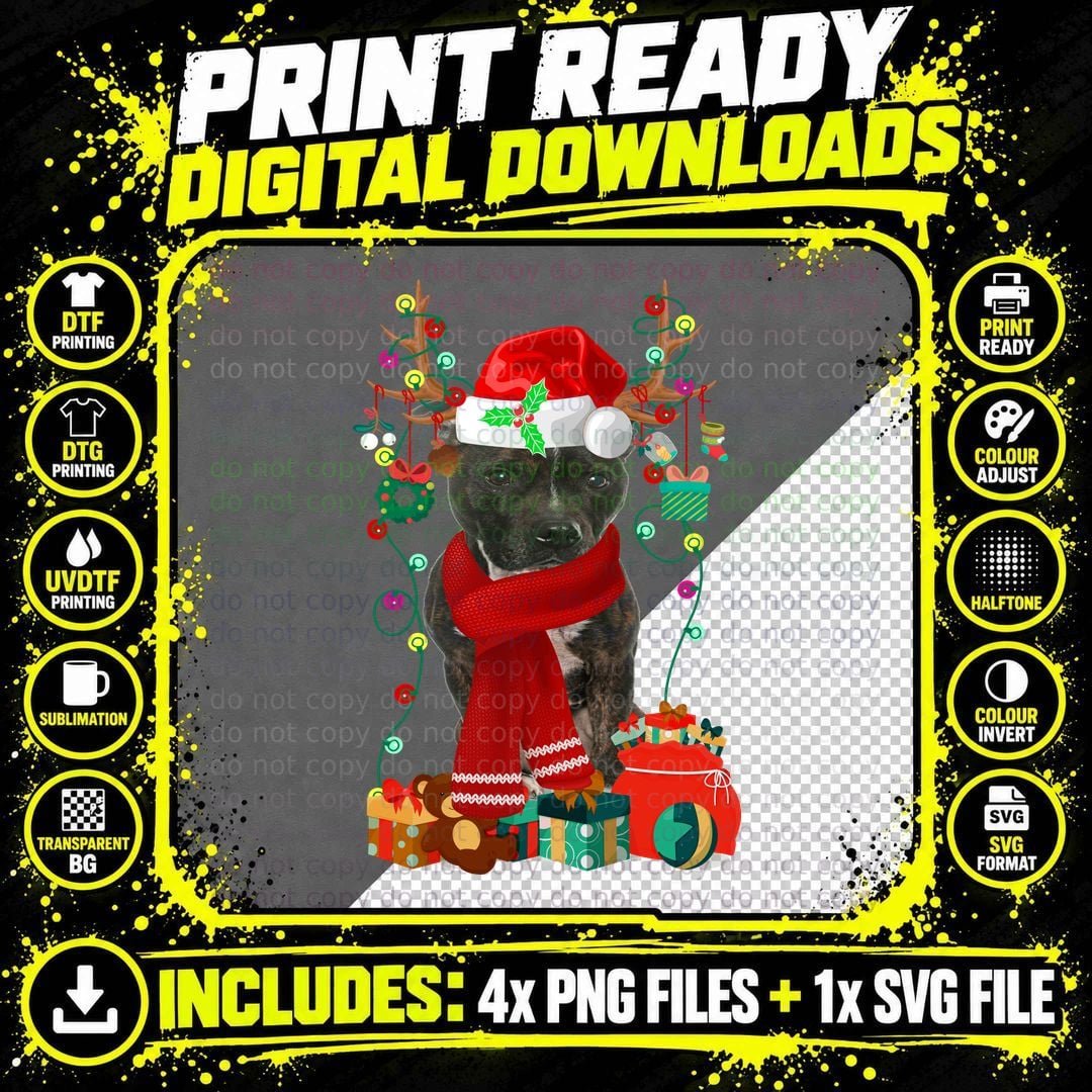 Staffordshire Bull Terrier Christmas T-Shirt Png SVG Digital Bundle