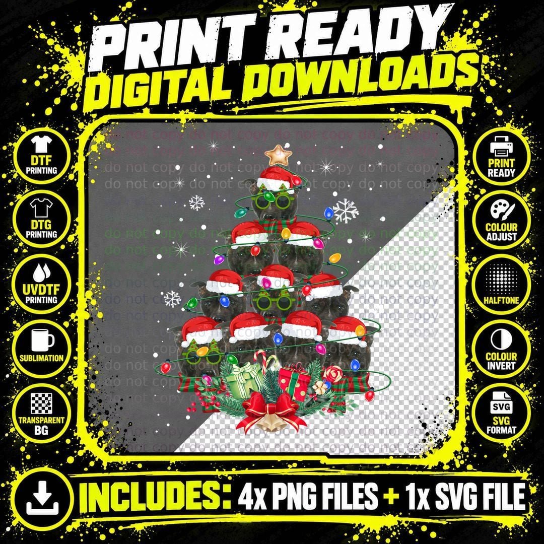 Staffordshire Bull Terrier Christmas Tree T-Shirt Png SVG Digital Bundle