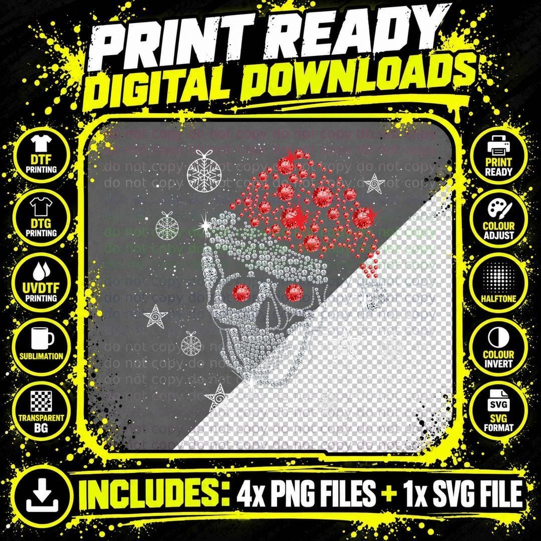 Sugar Skull with Santa Hat Tee Christmas Pajama Xmas Png SVG Digital Bundle