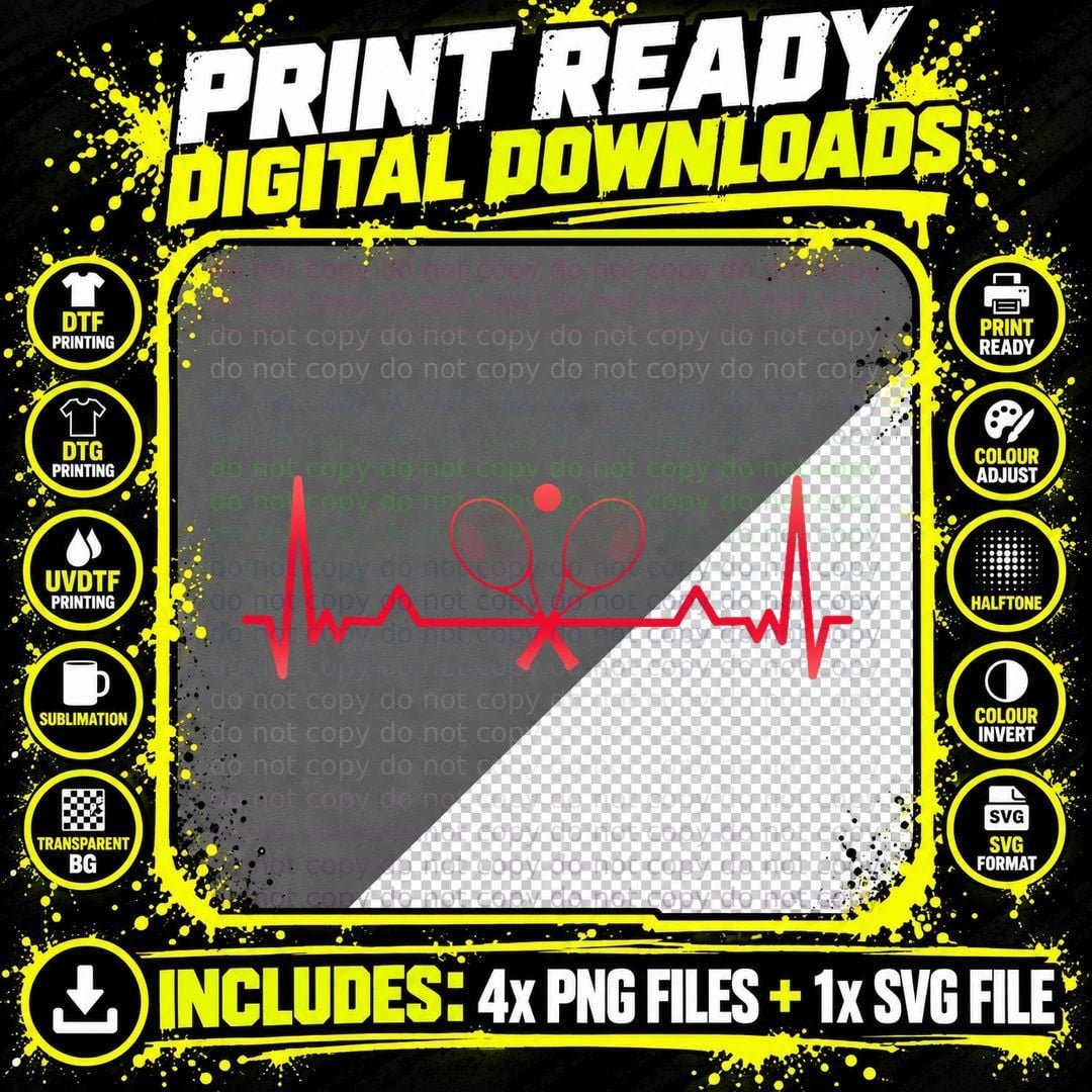 Tennis Heartbeat Sports Xmas Gift T-Shirt Png SVG Digital Bundle