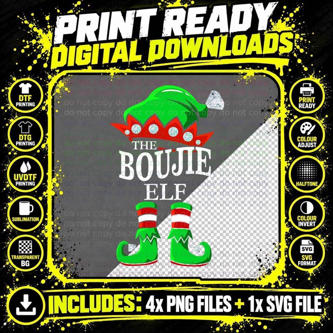 The Boujie Elf Matching Group Family Christmas Gift Png SVG Digital Bundle