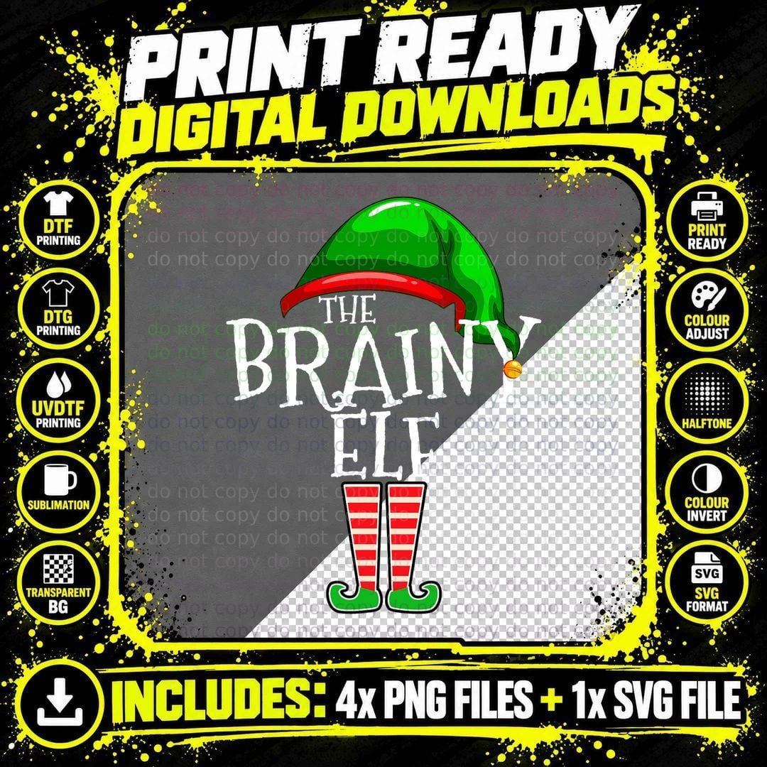 The Brainy Elf Group Matching Family Christmas Gift Png SVG Digital Bundle