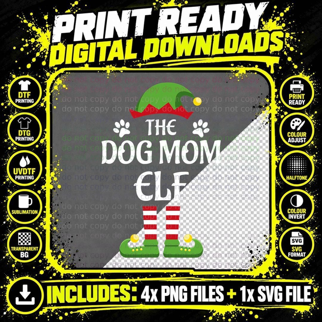 The Dog Mom Elf Family Matching Group Christmas T-Shirt Png SVG Digital Bundle