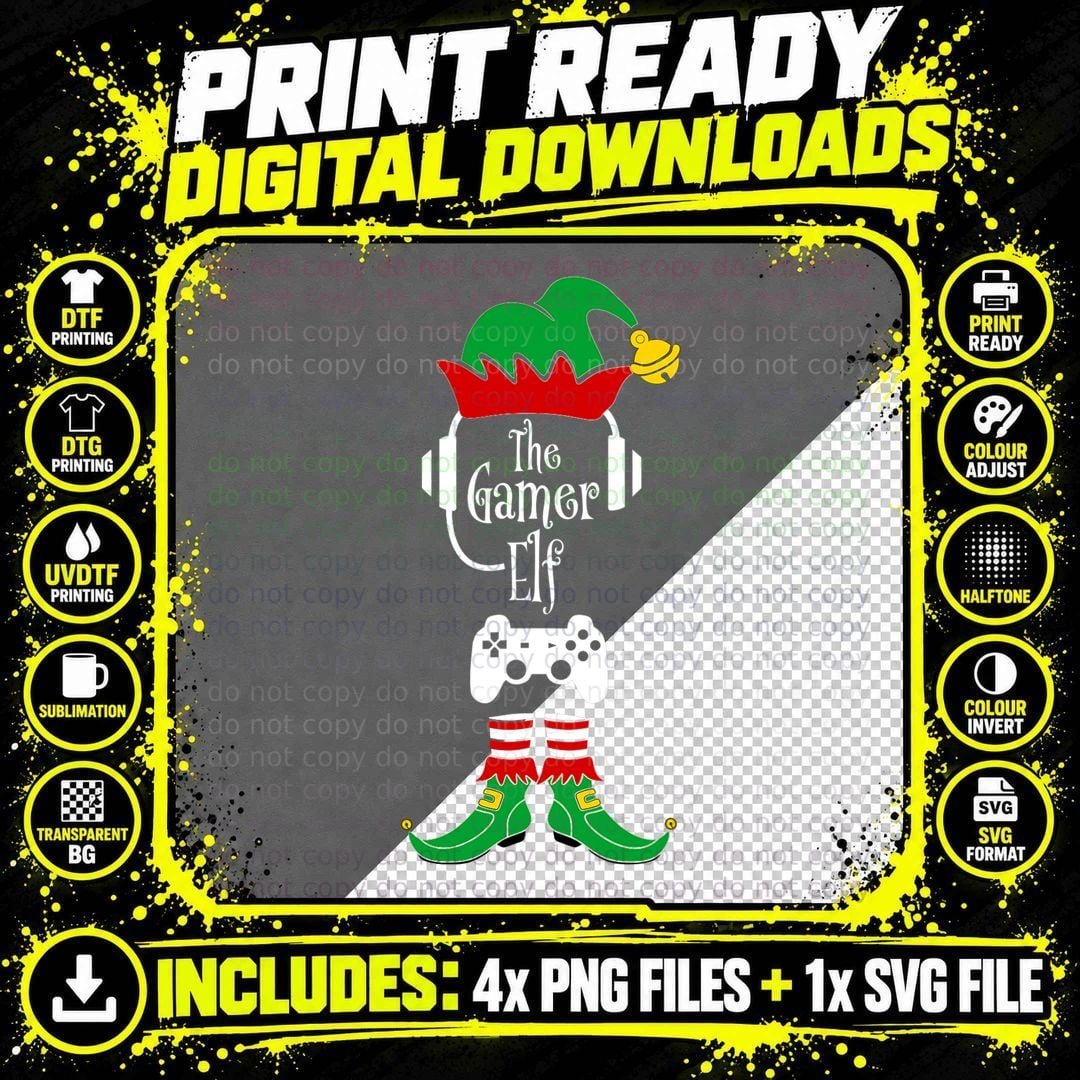 The Gamer Elf Novelty Christmas Gamers T-Shirt Png SVG Digital Bundle